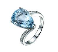 KnSam 750 Gold White Gold Ring Women's Gold Ring Yellow Gold Water Drop Tears with 2.43 Ct Aquamarine and Diamond Silver Blue Real Gold Ring, 18K, Aquamarine
