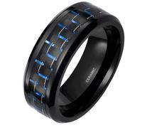 KnSam 8 mm Men's Ceramic Rings Carbon Fibre Wave Pattern Ring Engagement Man Unisex Rings for Curtain, Ceramic, No cubic zirconia