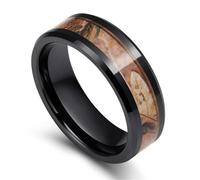KnSam 8 mm Men's Rings Ceramic Wood Design Wedding Rings Man, Black Men's Engagement Ring Pair, Size 66 (21.0)