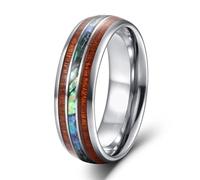 KnSam 8 mm Wedding Rings Men's Tungsten Steel, Abalone Shell Wood Grain Wedding Rings for Men, Unisex Wedding Rings Personalised, Tungsten steel, No cubic zirconia