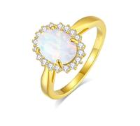 KnSam 9/14K/18K Yellow Gold Wedding Band Real Jewellery, Flowers Wedding Ring with Opal White Colourful Oval Cut, Friendship Rings Moissanite Gold Au 375/585/750, Size 47-65, 18ct yellow gold, Opal