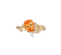 KnSam 9 Carat / 14 Carat / 18 Carat Yellow Gold Wedding Rings, 1.31 ct Mandarin Garnet Wedding Rings Leaf Cut Orange Genuine Jewellery Ring with Moissanite 18/14/9 Carat Gold, Size 47-70, 9ct Yellow