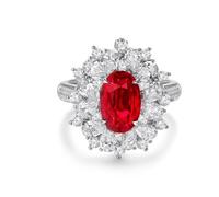 KnSam 9 Carat / 14 K / 18 K White Gold Diamond Ring Real Gold Jewellery, 3.01 ct Laboratory Created Ruby Partner Rings Flowers Oval Cut Red, Ring with Moissanite Au 750/585/375, Size 47-70, 14ct White