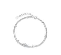 KnSam 9K/14K/18K White Gold Bracelet Women's Real Gold, Double Layer Chain with Ball Bangles Woman with Laboratory Created Diamond, Bracelets White Gold Au 375/585/750, 19+3CM, 18ct white gold, Lab