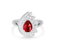 KnSam 9K/14K/18K White Gold Diamond Ring, 2ct Lab Created Ruby Engagement Ring, Classic Pear Cut Red, Real Ring with Moissanite 18/14/9ct Gold, Size 47-70, 14ct White Gold, Moissanite Lab Created Ruby