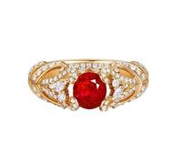 KnSam 9K/14K/18K Yellow Gold Solitaire Ring, 1.06ct Laboratory Created Ruby Wedding Ring, Classic Round Cut Red, Real Jewellery Ring with Moissanite Gold Au750/585/375, Size 47-70, 18ct yellow gold