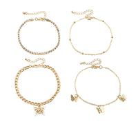 KnSam Anklet Summer Anklet Butterfly Beach Jewellery Also as Bracelet Jewellery for Women, 27 cm, Gold Plated, Cubic Zirconia