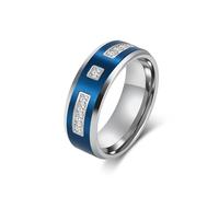 KnSam Blue and Black Stainless Steel Ring, Men's Two-Tone Ring with Cubic Zirconia, 55, Stainless Steel, Cubic Zirconia