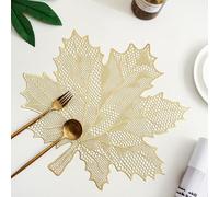 KnSam Boho Style Place Mat 8 Pieces, Hollow Leaf Pattern Table Coasters PVC, Washable Elegant Place Mats Square for Kitchen Restaurant Hotel, Gold, 41 cm x 44 cm