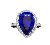 KnSam Diamond Ring 18K White Gold Au750 Genuine 7.5ct Laboratory Created Sapphire Engagement Ring Classic Pear Cut Blue Ring with Moissanite Gold 750, Size 57 (18.1)