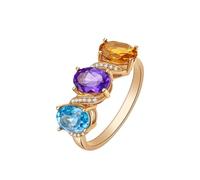 KnSam Engagement Ring 9K/14K/18K Rose Gold Genuine Topaz Friendship Rings Classic Oval Cut Colourful Wedding Ring with Amethyst 18/14/9 Carat Gold, Size 47-70, 9ct Rose Gold, Topaz Amethyst