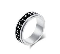 KnSam Engagement Rings Men's Stainless Steel Viking Script Rotating Engagement Ring Man, Men's Engagement Ring, Stainless Steel, No cubic zirconia