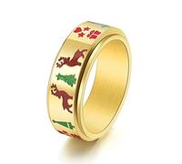 KnSam Friendship Rings 8 mm Engagement Ring Men's Christmas Theme Deer Tree Snowflake Spinner, Stainless Steel Rings, Engagement Ring for Him and Her, Black/Gold/Silver, Stainless Steel, No cubic