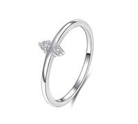 KnSam Genuine Gold Jewellery Diamond Ring 9K/14K White Gold Diamond Engagement Ring Au375/585 White Gold Delicate Stacking Ring Thin Pair Rings Partner Rings, Size 47-62, 14k (585) white gold, Diamond