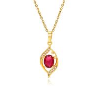 KnSam Gold Au375 Leaf Necklace for Women Red Lab Created Ruby Pendant, 45cm