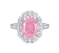 KnSam Gold Au750 18K Engagement Ring Real Gold Jewellery, Classic Solitaire Ring with Laboratory Created Sapphire Rose Oval Cut Wedding Ring Moissanite PT950 Platinum, Size 47-65, 14ct White Gold