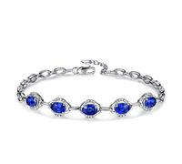 KnSam Gold Bracelet 750 Women's Bracelet with Pendant Elegant Engagement Bracelet Made of 18 K Gold with 3.2 Carat Blue Sapphire and Blue Diamond