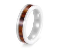 KnSam Men's Ceramic Ring, White Brown 6 mm, Fluted Ring Inlaid with Fancy Wood, 52, Ceramic, No gemstones