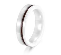 KnSam Men's Ceramic Ring, White Brown 6 mm, Fluted Ring Inlaid with Fancy Wood, 60, Ceramic, No gemstones