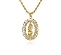 KnSam Men's Necklace Personalised Stainless Steel, Hip Hop Virgin Mary Chain Men with Cubic Zirconia, Gold Men's Stainless Steel Chain Men's with Pendant