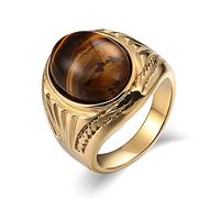 KnSam Men's Ring, Hiphop Oval Stainless Steel Signet Ring for Men with Opal Silver Ring with Free Engraving, stainless steel, Opal