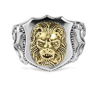 KnSam Men's Ring, Silver Ring, Men's Shield and Gold Lion Head Ring, 925 Silver Ring, Gothic Punk Men's Ring, Real Silver, 925 silver