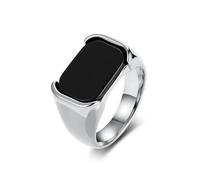 KnSam Men's Silver Stainless Steel Ring, Large 13 mm, Rectangular Ring, Black Stone Fantasy, 70, Stainless Steel, Black Stone