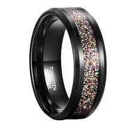 KnSam Men's Tungsten Steel Ring, Black Fluted 8 mm, Gravel Inlaid Ring Sand Fantasy