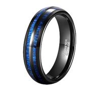 KnSam Men's Tungsten Steel Ring, Black Wood Grain 6/8 mm, Double Fluted Curved Ring, 53, Tungsten Steel, No gemstones