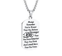 KnSam Men's Viking Stainless Steel Dog Tag Always Remember You're Braver Pendant Pea Chain Silver Chain for Men Jewellery 60 cm, Stainless Steel, No cubic zirconia
