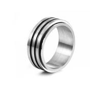 KnSam Men's Wedding Ring, 7.6 mm Anxiety Spinner Ring, Matte Brushed Groove, Men's Ring, Wedding Ring, Engagement Ring, Stainless Steel Ring, Silver Black, Size 54-67, Stainless Steel, No cubic