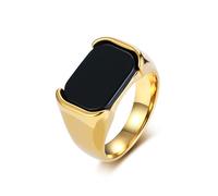 KnSam Men's Wedding Ring Stainless Steel Rectangular Classic Friendship Rings Men with Black Stone Men's Wedding Rings Wedding Rings, Stainless Steel, Black Stone