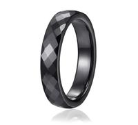 KnSam Men's White Ceramic Ring 4/6 mm, Diamond Ring Multifaceted Curve, 52, Ceramic, No gemstones