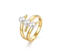 KnSam Pair of Rings 925 Silver 925 Sterling Silver Gold-Plated 9 K Yellow Gold Delicate with Freshwater Pearl Gold Ring Adjustable Suitable for Any Size Gold