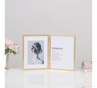 KnSam Photo Frame, 15 x 20 cm, Gold, Certificate Frame, 2 Opening Folds, Metal, Vertical Rectangle Portrait Frame, Table Top, Collage, Wall Decoration, Poster