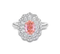 KnSam Real Engagement Ring 18 Carat 750 Yellow Gold, Classic Wedding Rings with Laboratory Created Padparadscha Rose Oval Cut, 950 Platinum Friendship Rings, Moissanite, Size 47-65, 14ct White Gold