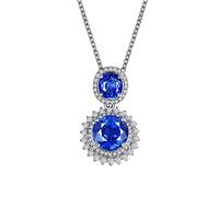 KnSam Real Gold Jewellery, Necklace for Women White Gold 750, Double Necklaces for Women 1ct Laboratory Created Sapphire with Diamond, Gift for Christmas Valentine's Day, Silver Blue, 18 carat (750)