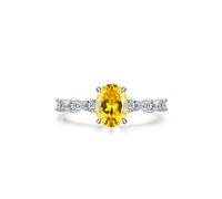 KnSam Real Jewellery Couple Rings 18 K Yellow Gold Au750 Wedding Ring Classic with Laboratory Created Yellow Sapphire Yellow Oval Cut Ring Laboratory Created Diamond Platinum PT950, Size 47-65, 950