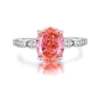 KnSam Real Jewellery Engagement Ring 18 Carat 750 Gold Couples Rings Petite with Laboratory Created Padparadscha Rose Oval Cut Ring Moissanite Platinum PT950 Size 47-65, 14ct White Gold, Moissanite