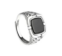 KnSam Ring Real 925 Silver 13MM Signet Onyx Black Rectangular Rings for Men