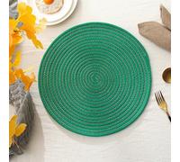 KnSam Set of 2 Place Mats Retro Vintage 30 cm, Classic Table Mats Cotton Linen Non-Slip Washable Place Mat Round for Home Dining Table, Green-Gold