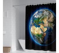 KnSam Shower Curtain, Curtain For Bathroom Planet Theme Earth Pattern Polyester Anti-Mould Waterproof Curtains To Bathtub Bathroom Includes 12 Shower Curtain Rings Blue 90X180Cm