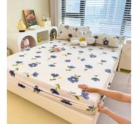KnSam Single Fitted Sheet - 90 x 200 cm - Beige Blue Green Velvet Fitted Sheet, Flower Print Fitted Sheet, Winter Warm Soft Comfortable Mattress Protector, Style 5