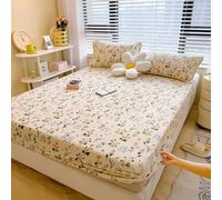 KnSam Single Fitted Sheet - 90 x 200 cm - Beige Green, Velvet Flower Print Fitted Sheet, Warm Soft Comfortable Winter Mattress Protector, Style 4