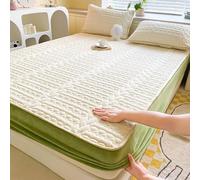 KnSam Single Fitted Sheet - 90 x 200 cm - Beige White Green Velvet Fitted Sheet, Flower Pattern, Quilted Mattress Protector, Warm, Soft, Comfortable