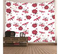 KnSam Tapestry, Tapestry Wall Hanging Living Room Home Decorations Made of Polyester Dragonflies, Ladybird and Flowers Pink White 300 x 260 cm Tapestries