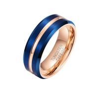KnSam Tungsten Ring 8 mm, Grooved Matte Brushed Couple Rings Men's Rings Engagement Ring Man Ring Rose Gold Blue Size 47-72, Tungsten, No cubic zirconia