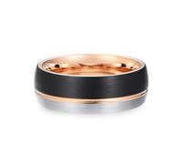 KnSam Tungsten Ring, 8 mm Two-Tone Matte Brushed Band Rings Wedding Rings Engagement Men's Ring Rose Gold Black Size 47-72, Tungsten, No cubic zirconia