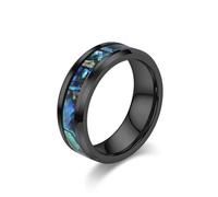KnSam Tungsten Steel Silver Fluted Ring 4/6/8 mm, Men's Ring Inlaid with Abalone Shell Pattern Fantasy, 62, Tungsten Steel, No gemstones