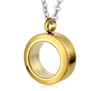 KnSam Urn Necklace for Men Women Stainless Steel Ash Memorial Pendant Transparent Glass Circle Gold